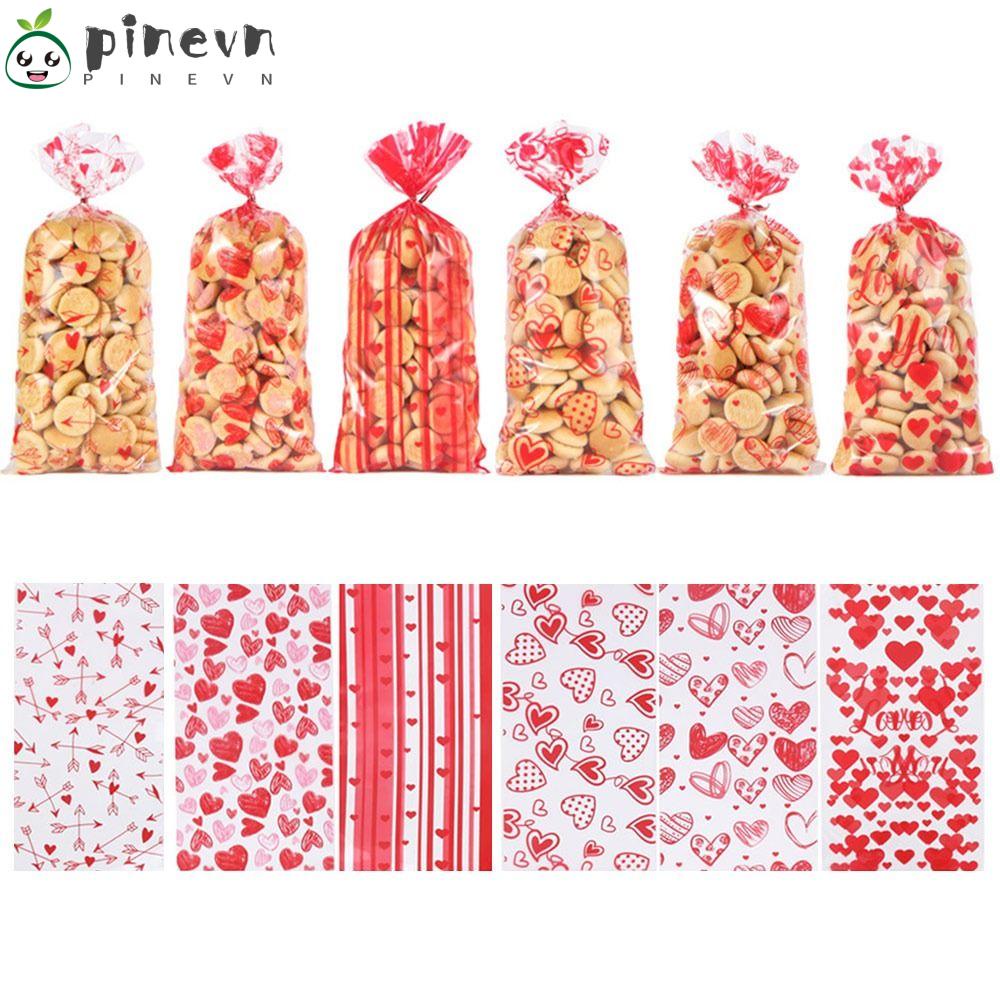 PINEVN Bộ 100 Túi Đựng Bánh Quy Trong Suốt Hình Trái Tim