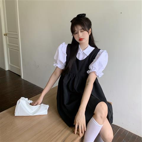 Set Áo Tay Phồng + Đầm Yếm Thiết Kế Mới Thời Trang Mùa Hè Dành Cho Nữ