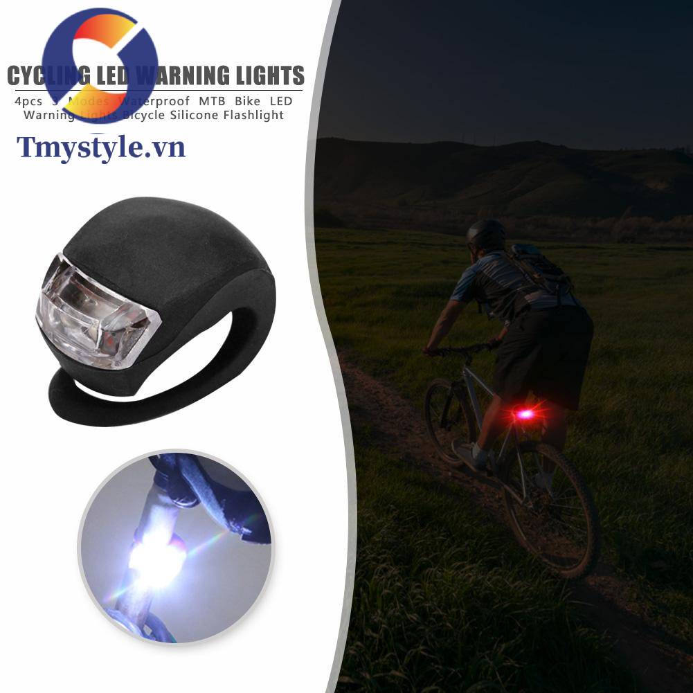 4 Đèn LED Cảnh Báo Chống Nước 3 Chế Độ Bằng Silicone Cho Xe Đạp