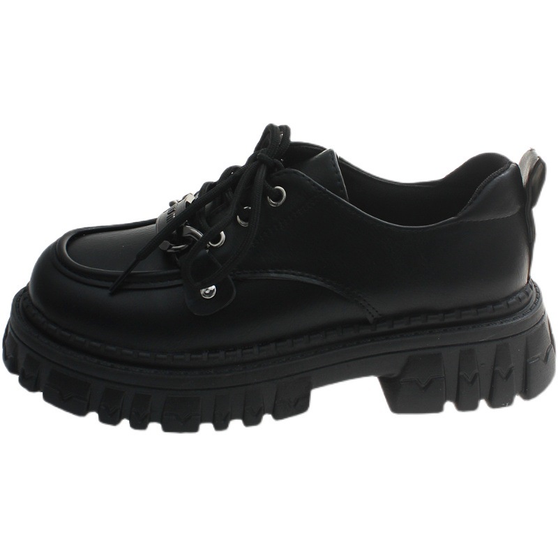 Giày Da Màu Đen Cổ Cao Phong Cách retro Anh Quốc Cho Nữ