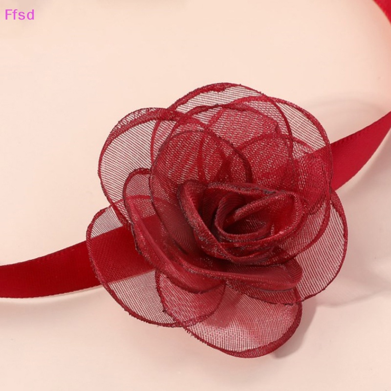 Vòng Cổ Choker Mặt Hoa Trà Thắt Nơ Phong Cách Vintage Cho Nữ