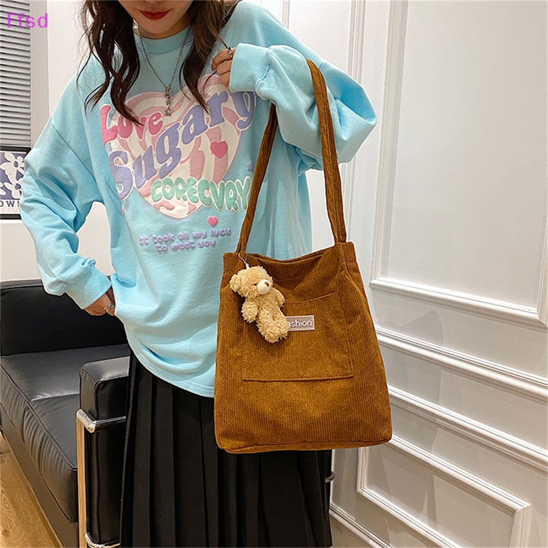 {Ffsd} Túi Tote Mua Sắm Đeo Vai Bằng Vải Nhung Cotton Có Thể Tái Sử Dụng Cho Nữ * Bán Chạy