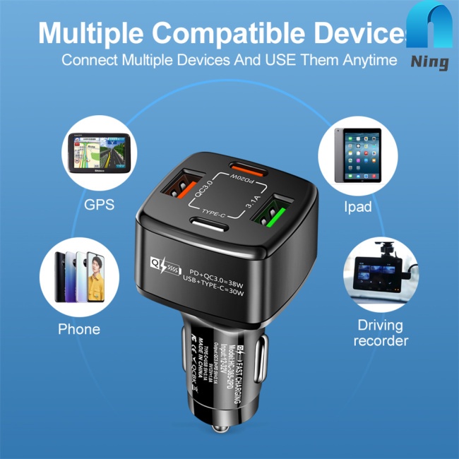 Tẩu Sạc Nhanh 38w Cổng Usb Type C Pd Qc3.0 3.1a Tương Thích Với Iphone Xiaomi