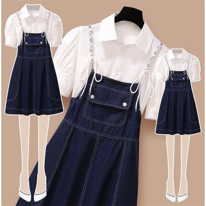 Váy Yếm Denim Ngắn Dáng Rộng Phong Cách Hong Kong Thời Trang Mùa Hè Hàng Mới 2023