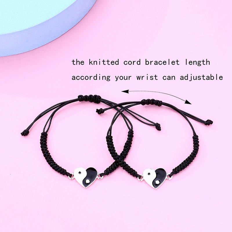 Ygt Set 2 Vòng Tay Dây Bện Mặt Hình Thái Cực Quyền Phong Cách Trung Hoa Cho Cặp Đôi