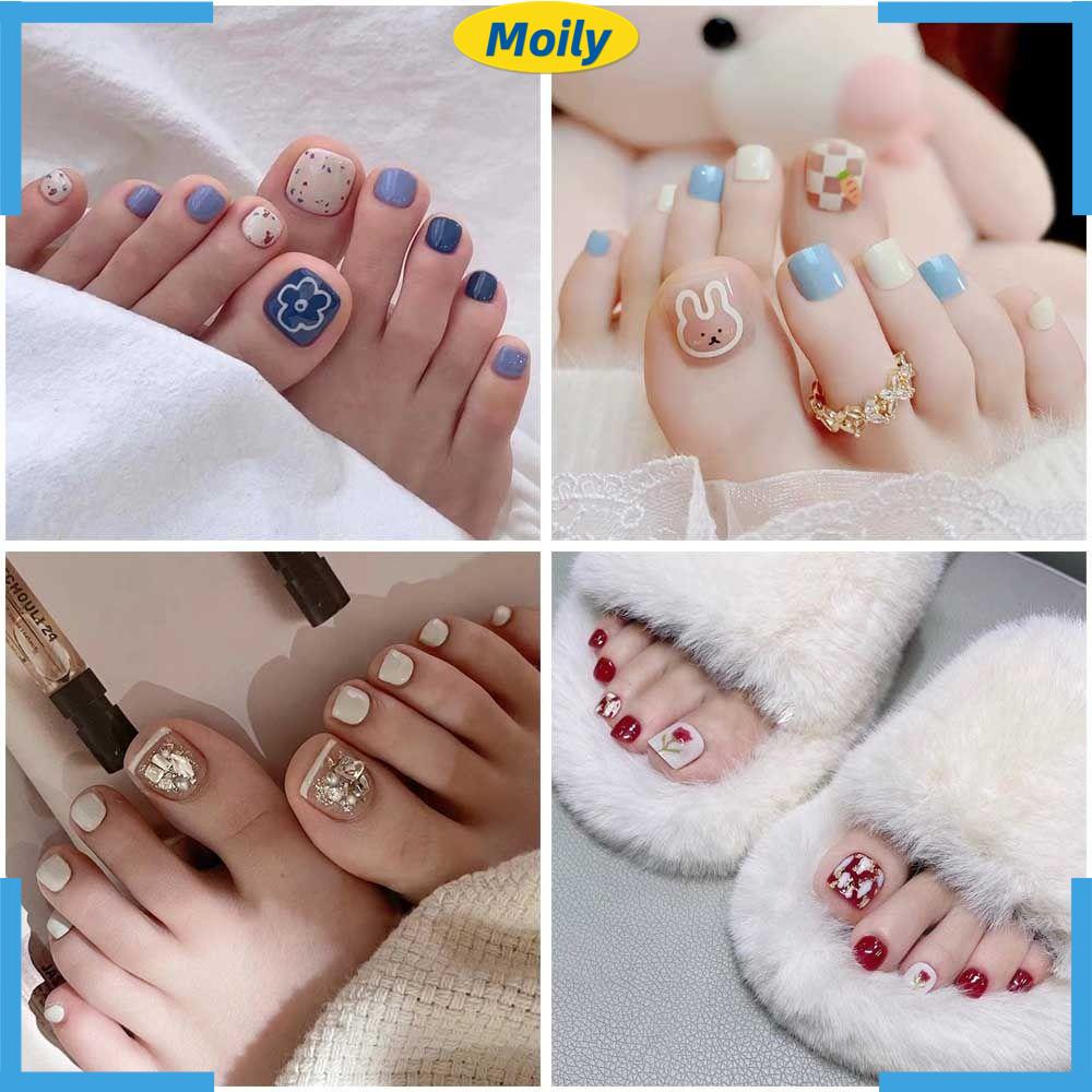 MOILYVN Móng Chân Giả Hình Vuông Ngắn Phong Cách Pháp