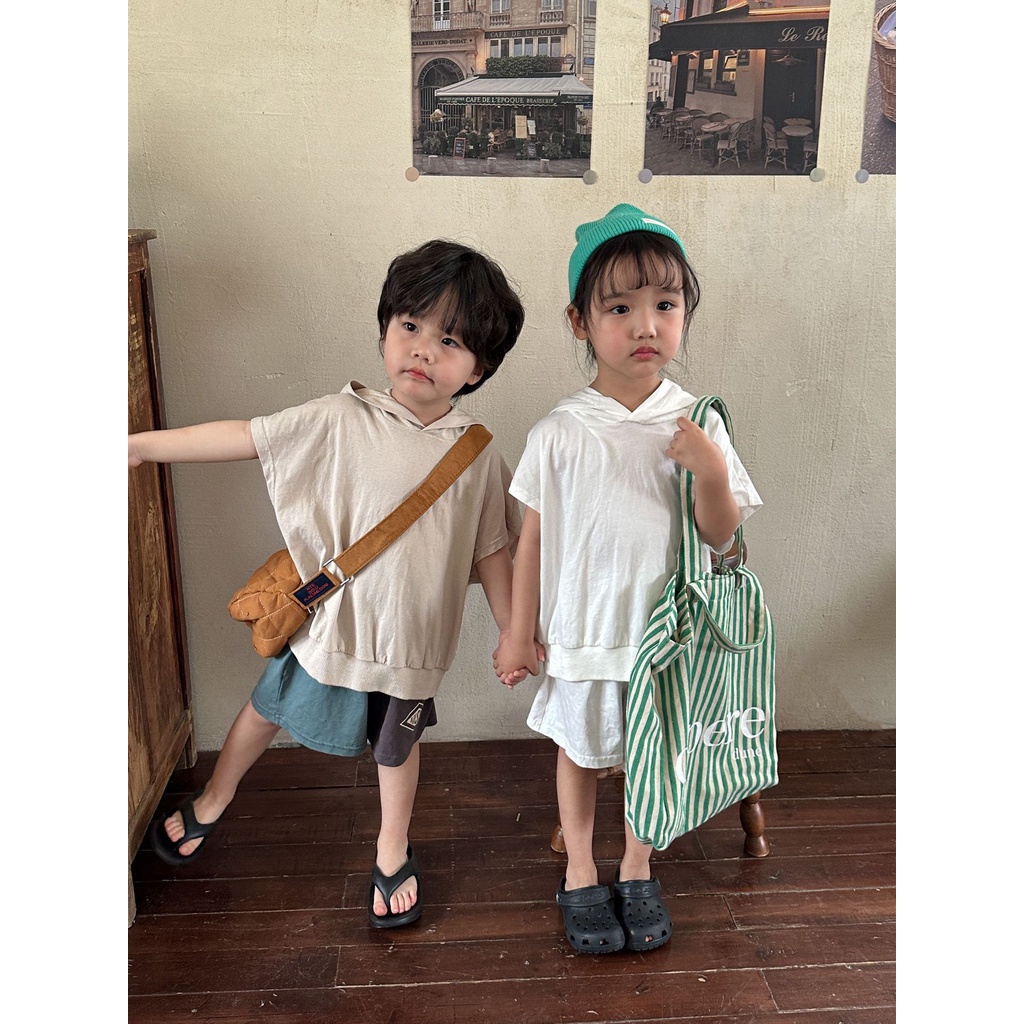 Bộ Đồ Thể Thao Có Mũ Trùm Dáng Rộng Phong Cách Mới Mùa Hè Cho Bé Trai Và Bé Gái