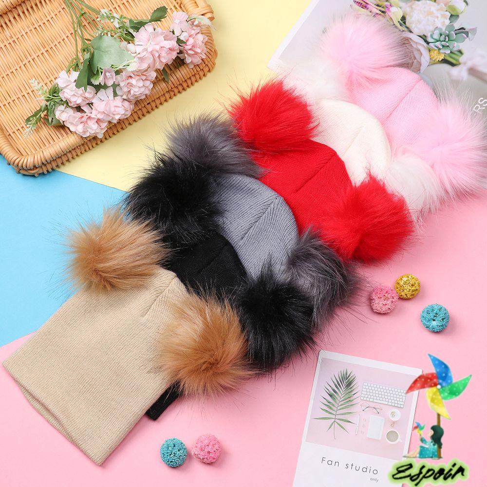 ESPO Mũ Len Beanie Mềm Mại Đính Quả Bông Cho Bé