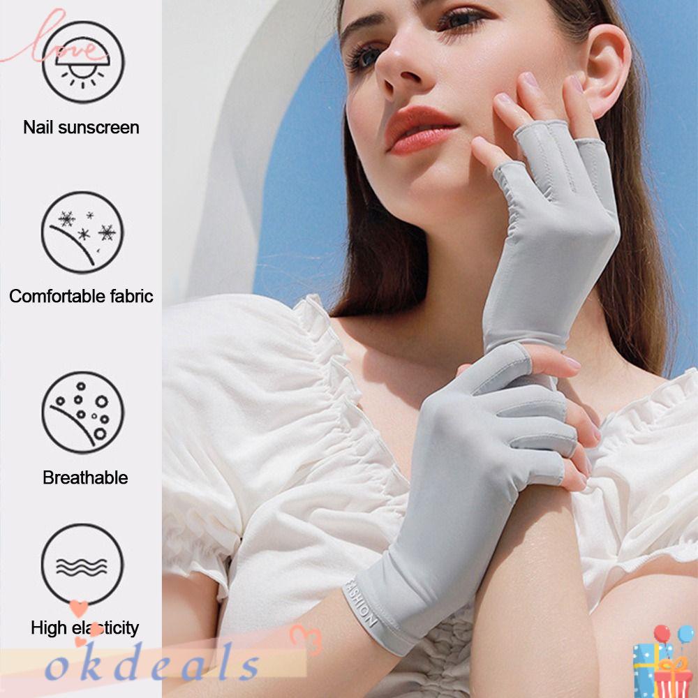 OKDEALS Găng Tay Hở Ngón Chống Nắng Chống Trượt Bằng Lụa Lạnh Màu Sắc Đơn