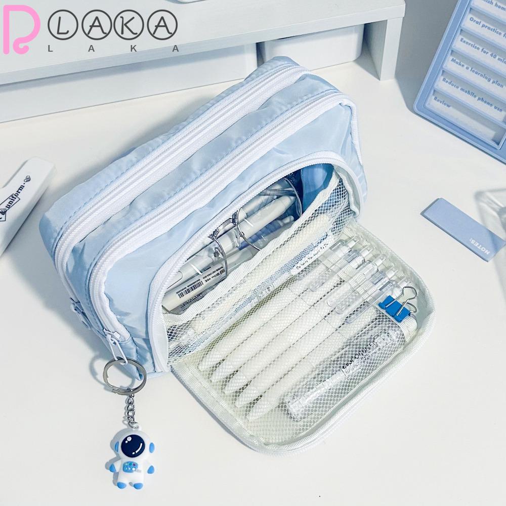 LAKAMIER Túi Đựng Bút Bằng Nylon Sức Chứa Lớn Đa Năng Dễ Thương Cho Nữ