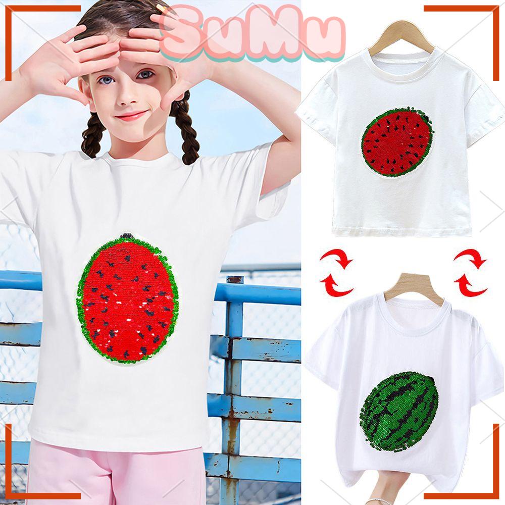 SUMU Áo Thun Ngắn Tay Đính Kim Sa Thay Đổi Màu Sắc Thời Trang Mùa Hè Cá Tính