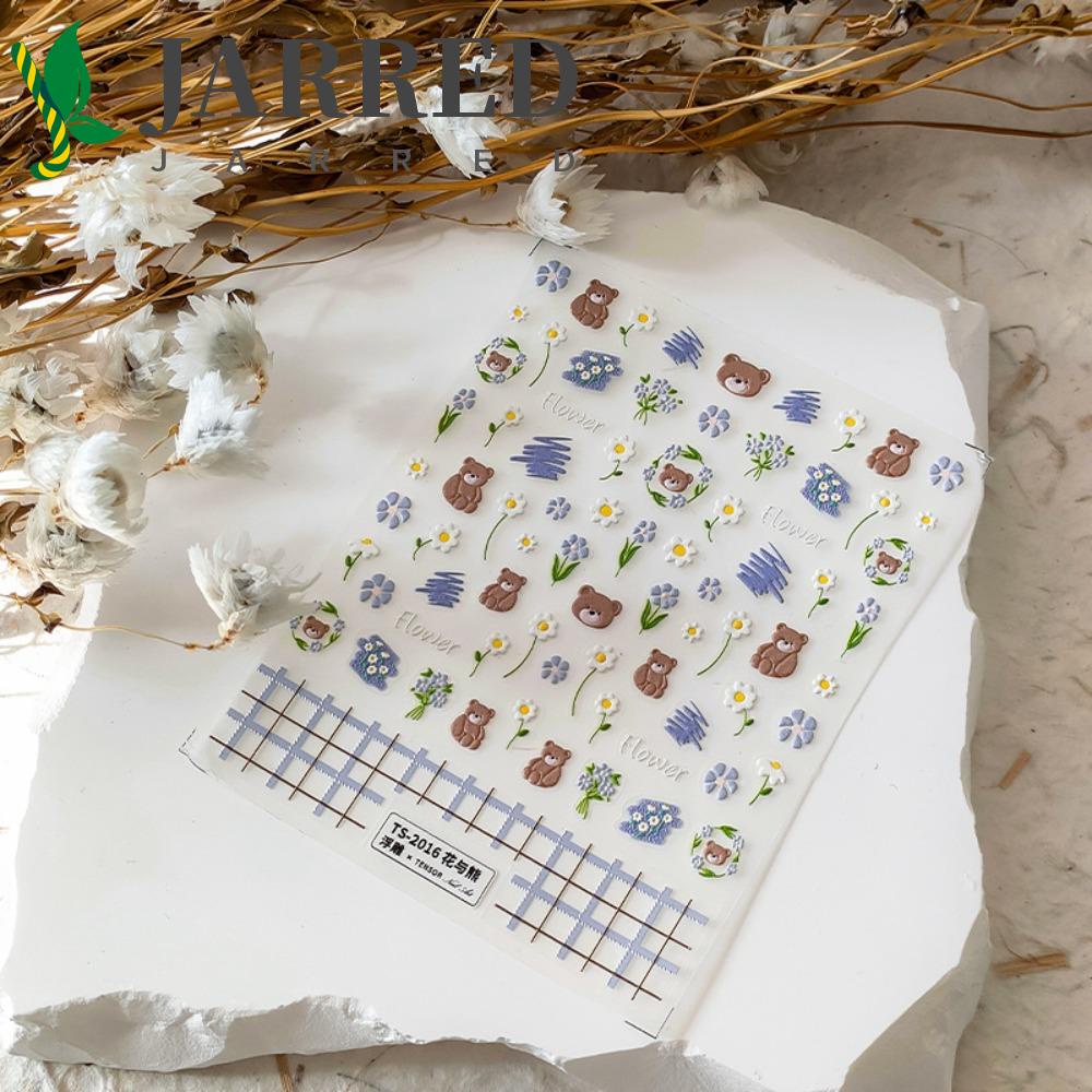 JARRED Miếng Dán Trang Trí Móng Tay Tự Dính Họa Tiết Mèo Hoạt Hình Dễ Thương