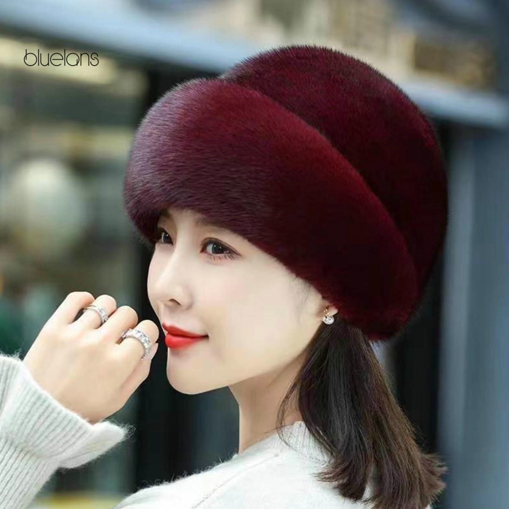 Mũ Lông Giả Màu Trơn Giữ Ấm Tai Chống Gió Không Phai Màu Sắc Thời Trang Mùa Đông Cho Nữ