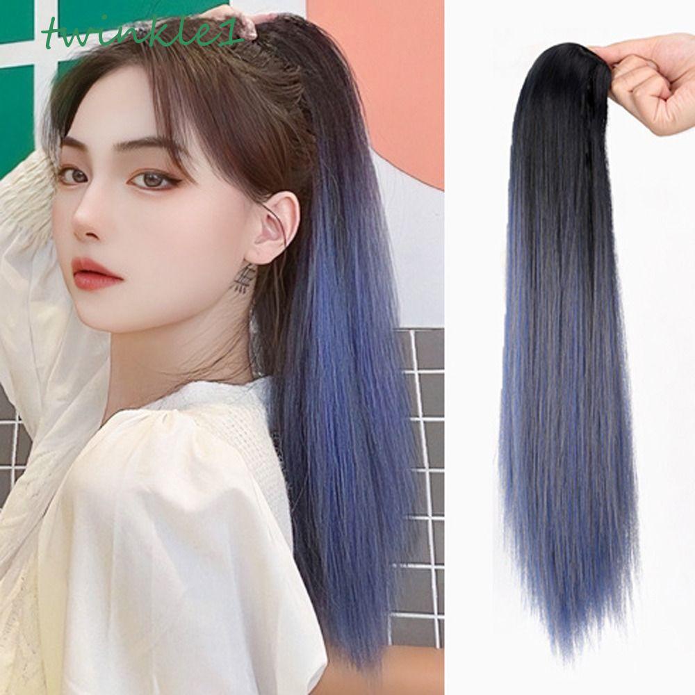 TWINKLE Đuôi Ngựa Giả Bằng Sợi Tổng Hợp Tự Nhiên Mịn Chất Lượng Cao Màu Xanh Dương Bắt Sáng Dạng Móng Vuốt