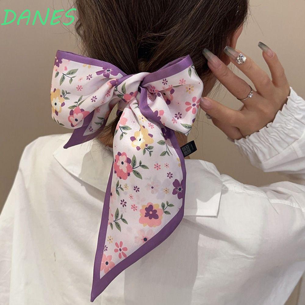 DANES Khăn Quàng Cổ Lụa Satin Họa Tiết Caro / Trái Tim Phụ Kiện Trang Phục Thanh Lịch Cho Nữ