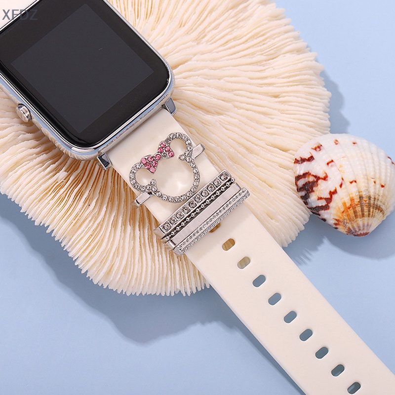 1 Set Dây Đeo Đồng Hồ Hello Kitty Đính Đá Thời Trang Cho Apple Watch