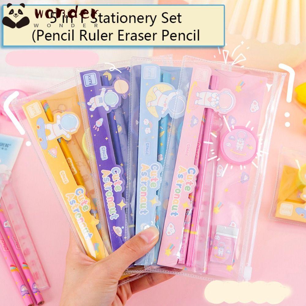 WONDER Bộ Thước Kẻ 5 Trong 1 Bằng Nhựa Hình Phi Hành Gia Dành Cho Học Sinh