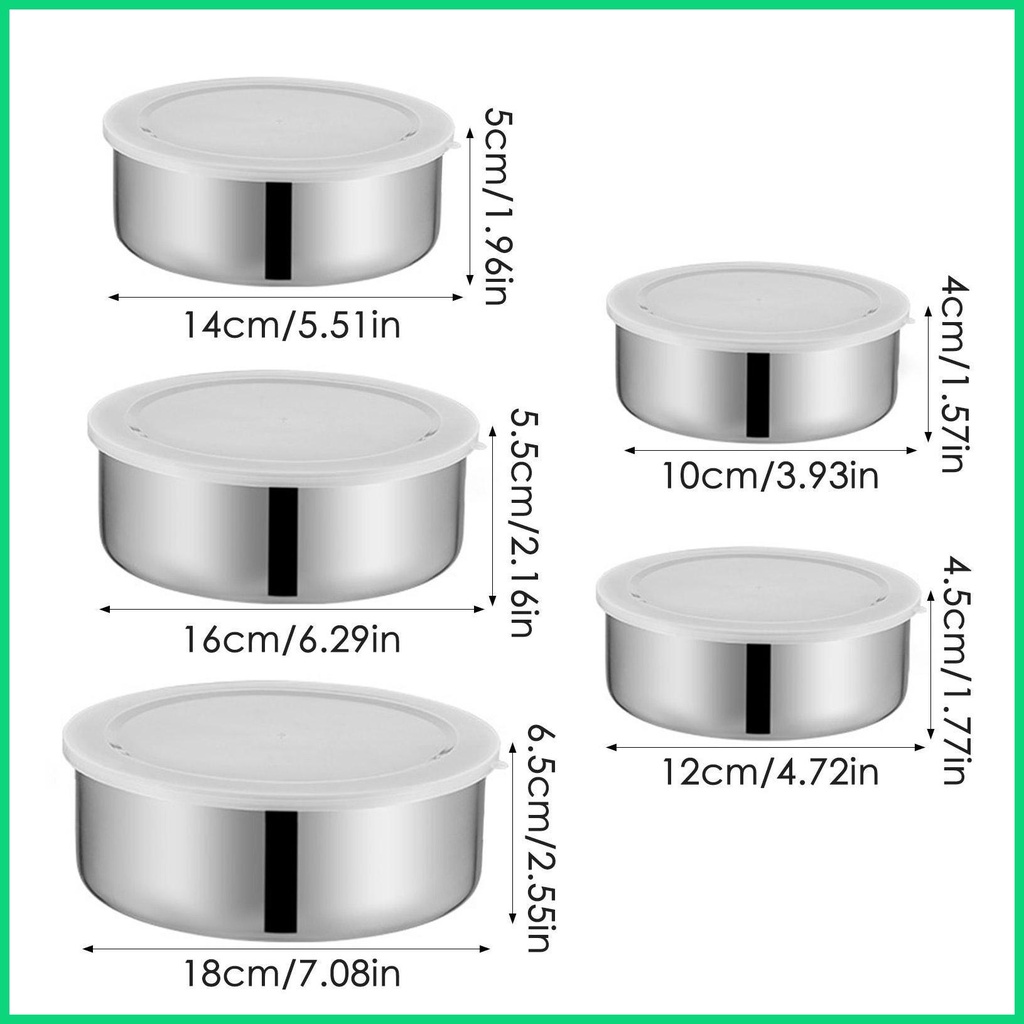 Bộ 5 Tô Trộn Thực Phẩm Bằng Thép Không Gỉ Có Nắp Đậy Kín Khí