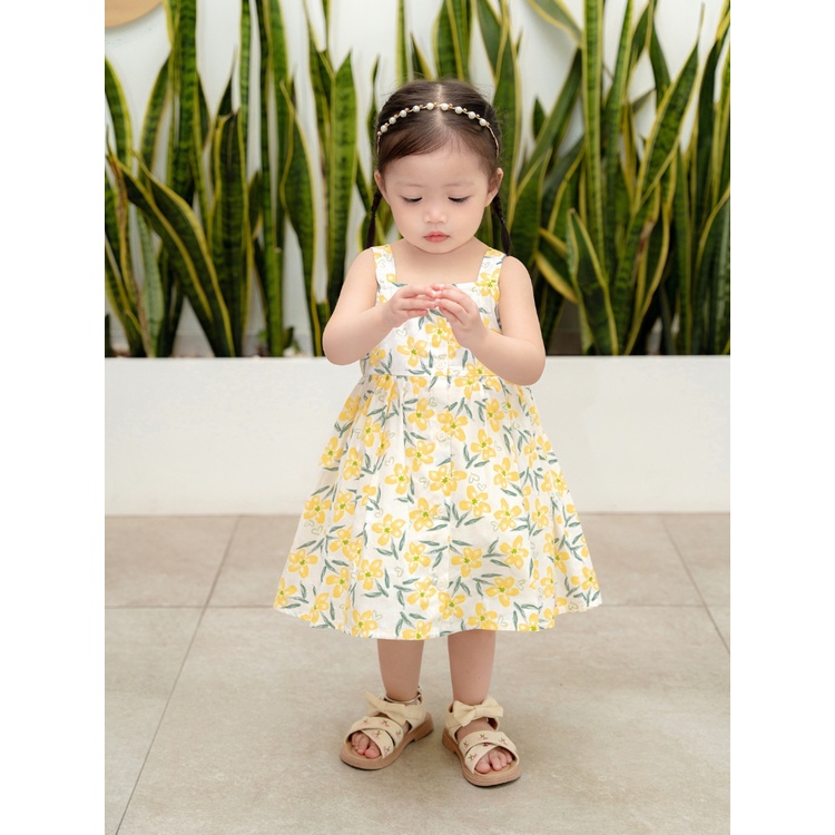 Váy Bé Gái CARROT Hai Dây, Họa Tiết Hoa Vàng, Chất Liệu Thô Cotton Thấm Hút Mồ Hôi Tốt