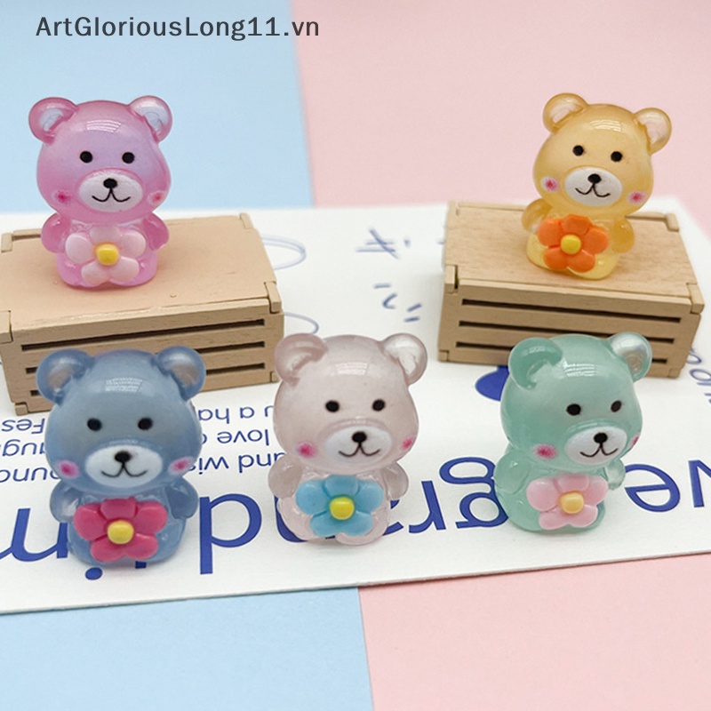 Set 2 Mô Hình Gấu Và Hoa Dạ Quang Mini Bằng Nhựa Resin Trang Trí Bảng Điều Khiển Xe Hơi / Nhà Cửa / Làm Quà Tặng