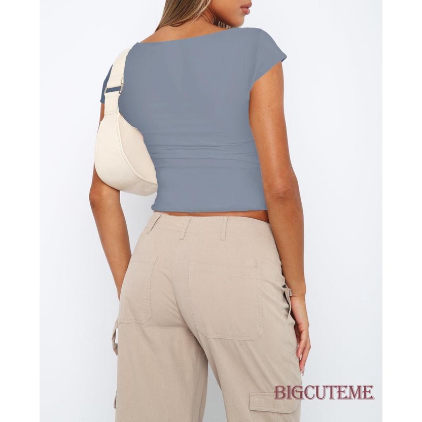 Áo Croptop Tay Ngắn Màu Sắc Thời Trang Mùa Hè Xinh Xắn Cho Nữ