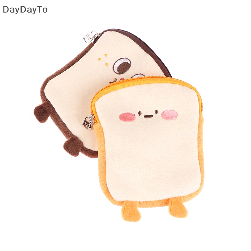 Ví Đựng Tiền Xu / Tai Nghe / Chìa Khóa Bằng Lông Nhung Có Khóa Kéo Họa Tiết Bánh Mì Nướng Hoạt Hình Dành Cho Nữ