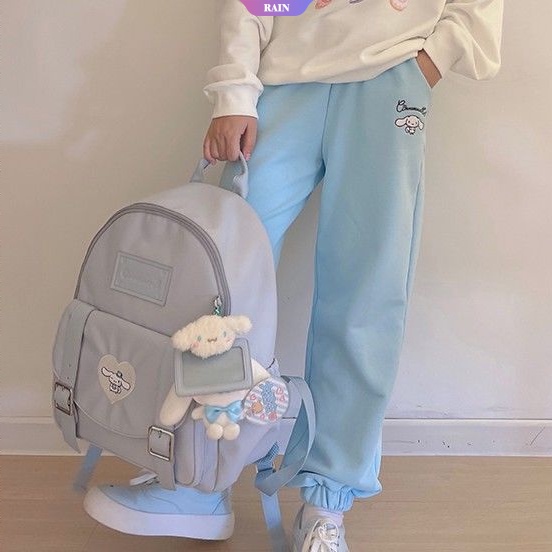 Ba Lô Vải Canvas Sức Chứa Lớn Có Khóa Kéo In Họa Tiết Hoạt Hình Sanrio Cinnamoroll My Melody Kuromi Dễ Thương Cho Nữ