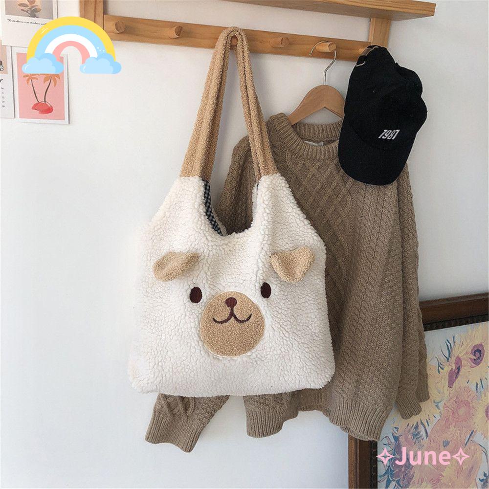 JUNE Túi Đeo Vai Cỡ Lớn Kiểu Hoạt Hình Nhồi Bông Dễ Thương Cho Nữ