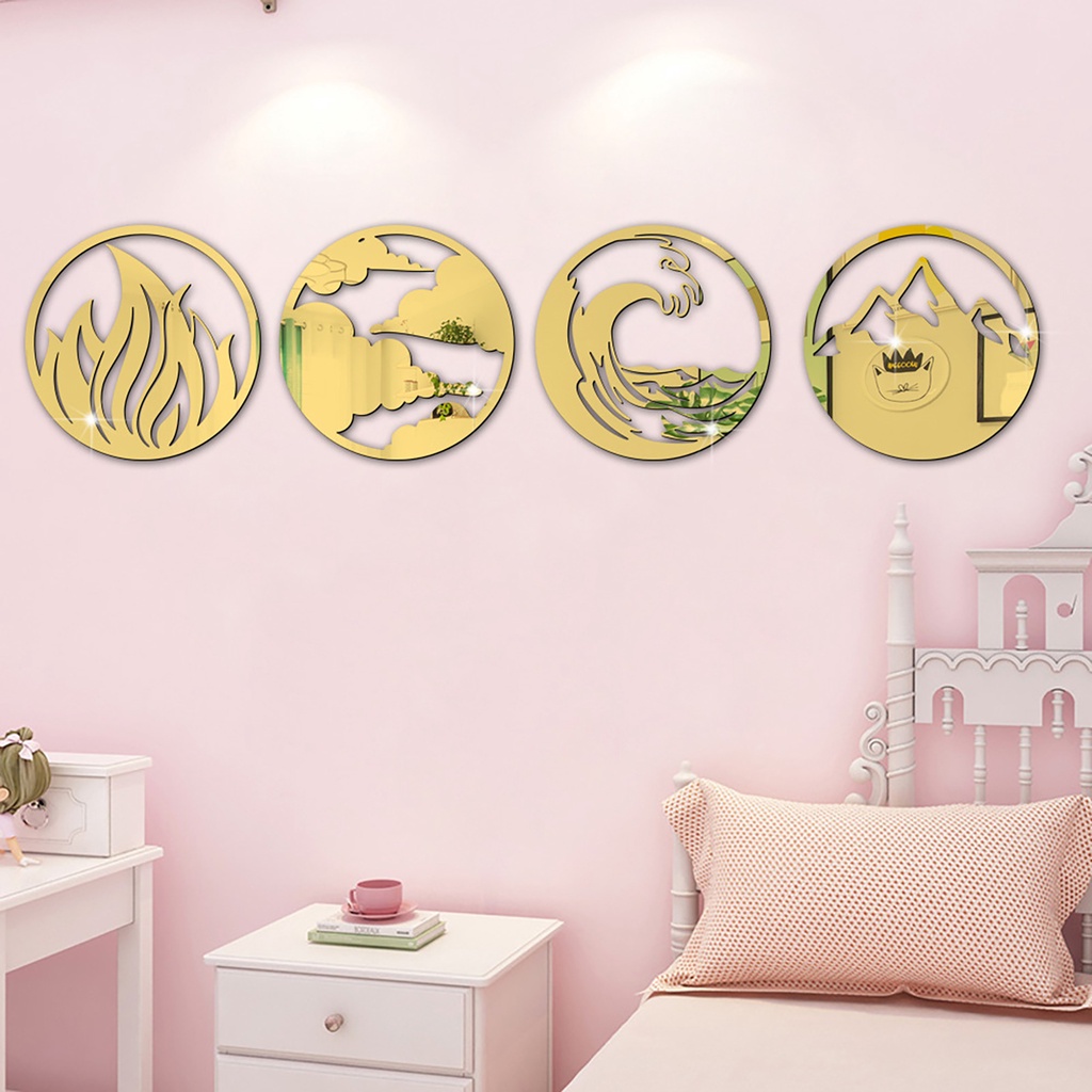 Bộ 4 Miếng Dán Tường Bằng Acrylic Tráng Gương 3D Độc Đáo Trang Trí Nhà Cửa