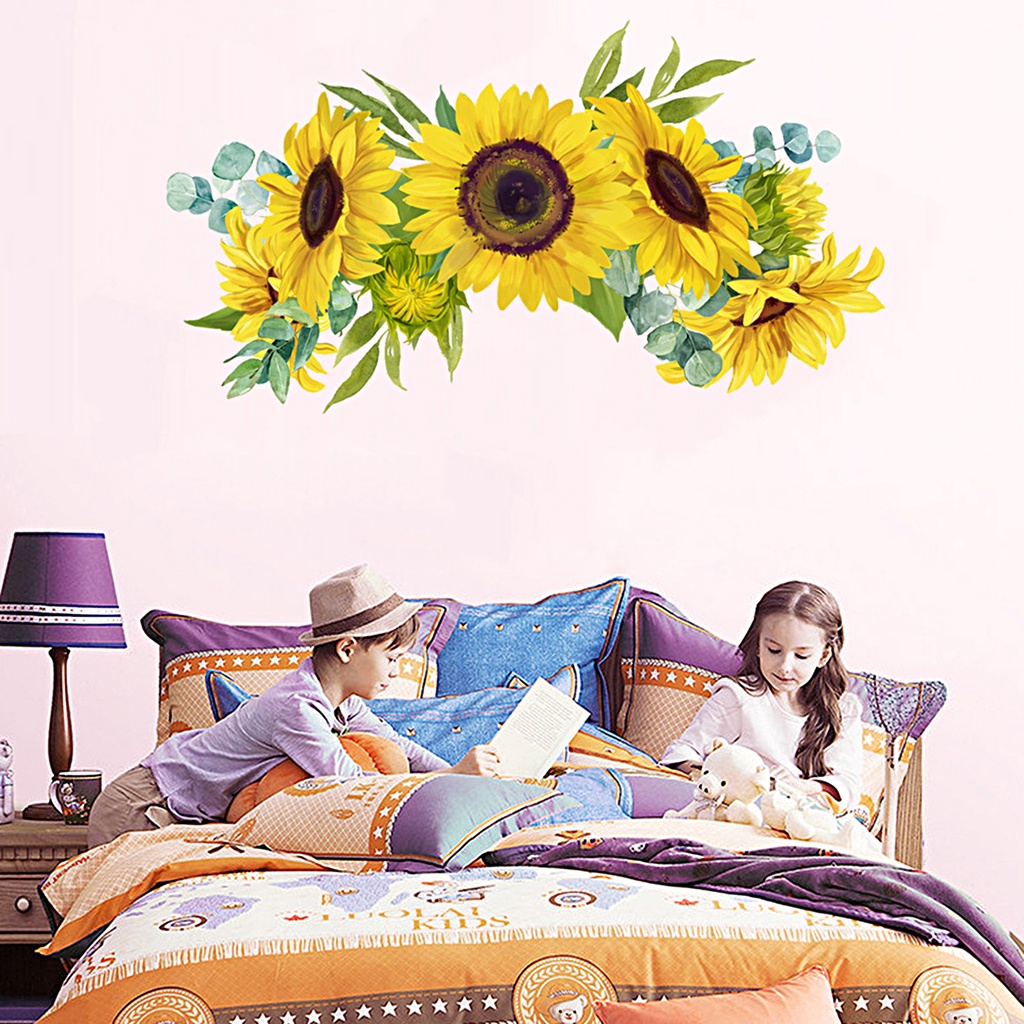 Bộ 2 Miếng Dán Tường Bằng PVC Chống Thấm Nước Hình Hoa Hướng Dương Độc Đáo