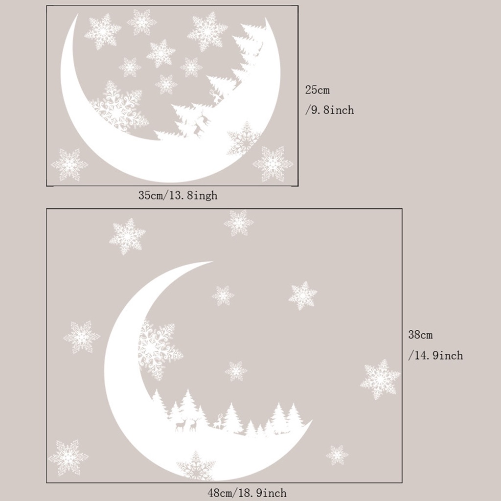(Bất Ngờ) Hình Dán Tường Chủ Đề Giáng Sinh Lãng Mạn Không Thấm Nước Bông Tuyết Mặt Trăng Trang Trí Nhà Cửa