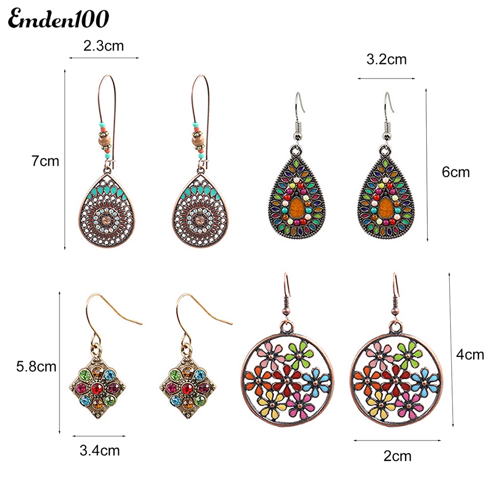[EMDEN] Bông Tai Xỏ Lỗ Tròn Lủng Lẳng Phong Cách Bohemian Cổ Điển Cho Phòng Trang