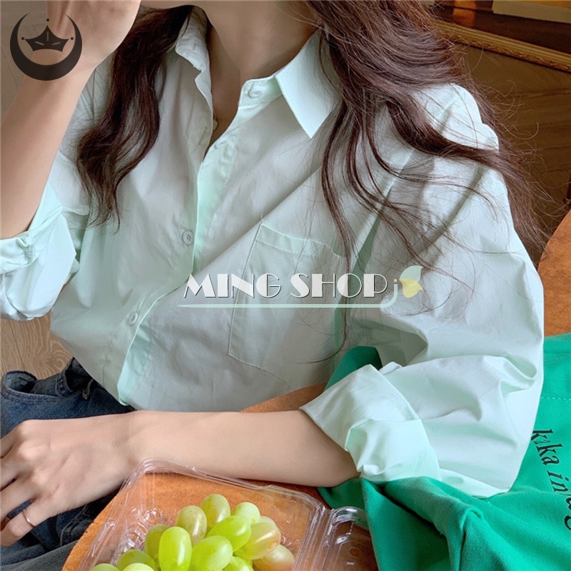 Áo Sơ Mi Tay Dài Màu Sắc Đơn Giản Phong Cách Retro Dành Cho Nữ