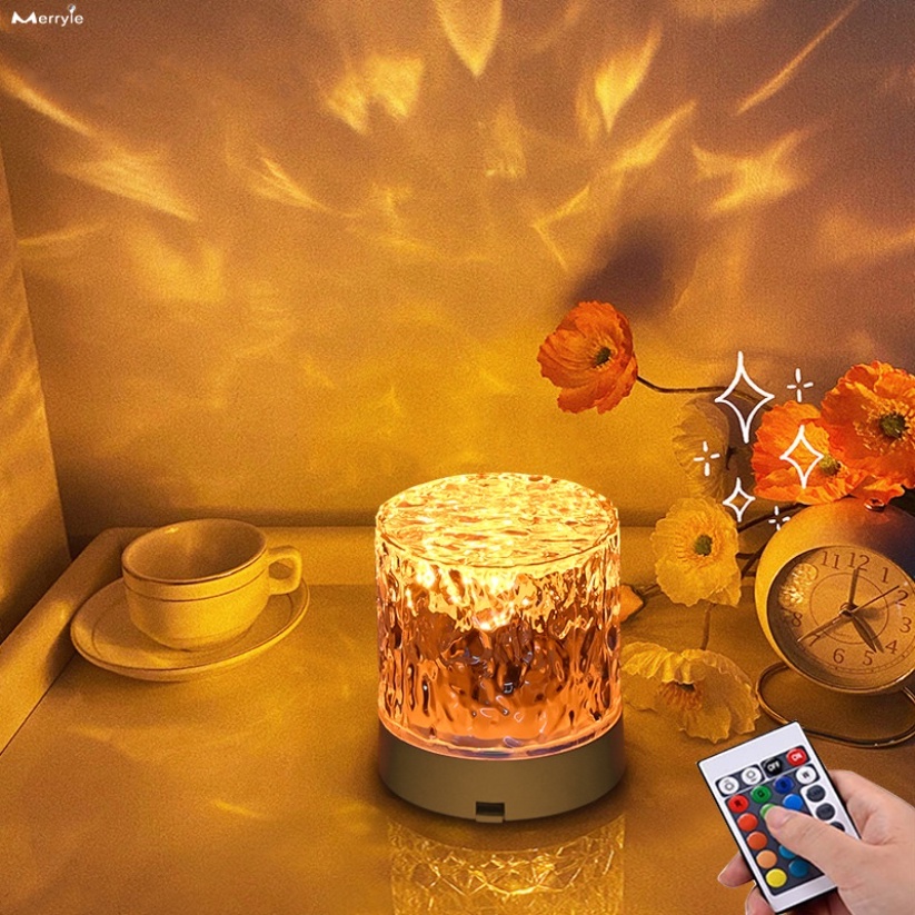 ✨3/16 Màu Led✨ Xoay Đèn Bàn Sáng Tạo với hiệu ứng gợn sóng nước,Có Điều Khiển Từ Xa Tiện Dụng， Trang trí phòng ngủ, phòng khách tạo không gian lãng mạng