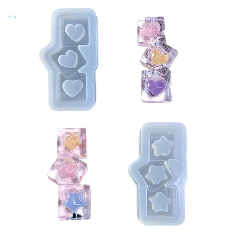 Khuôn Silicone Làm Đồ Trang Sức 3 Ngăn Hình Ngôi Sao Trái Tim