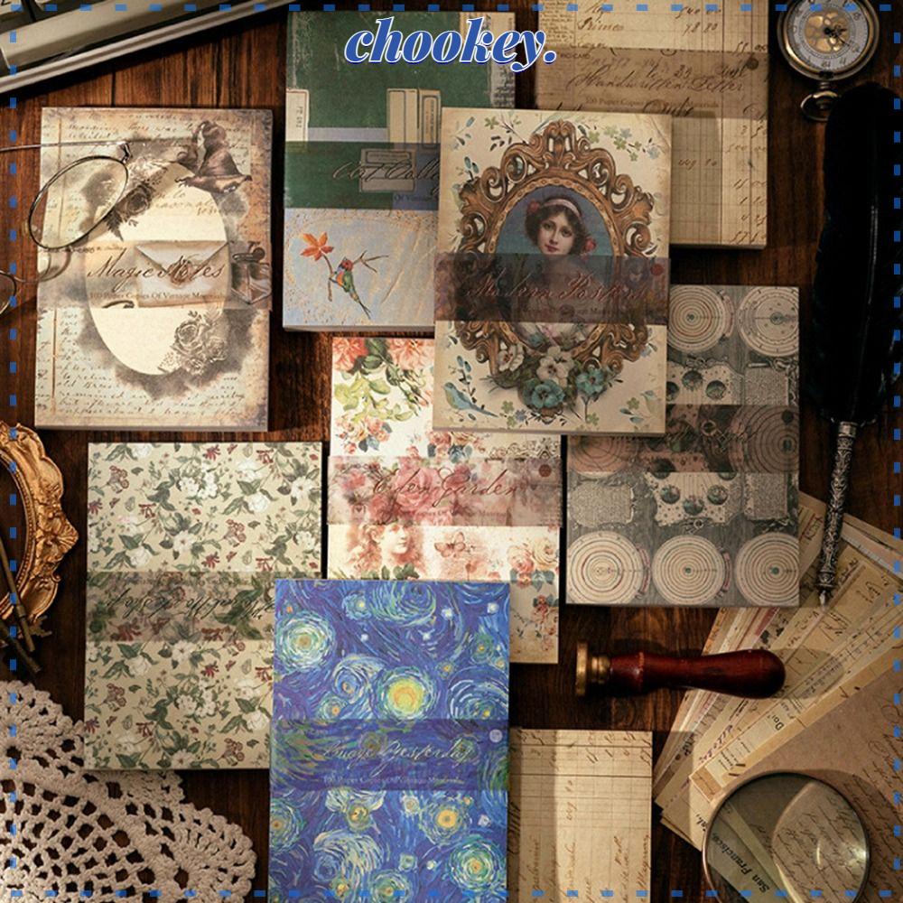CHOOKEY Set 100 Tấm Giấy Ghi Chú Hai Mặt Trang Trí Phong Cách Vintage