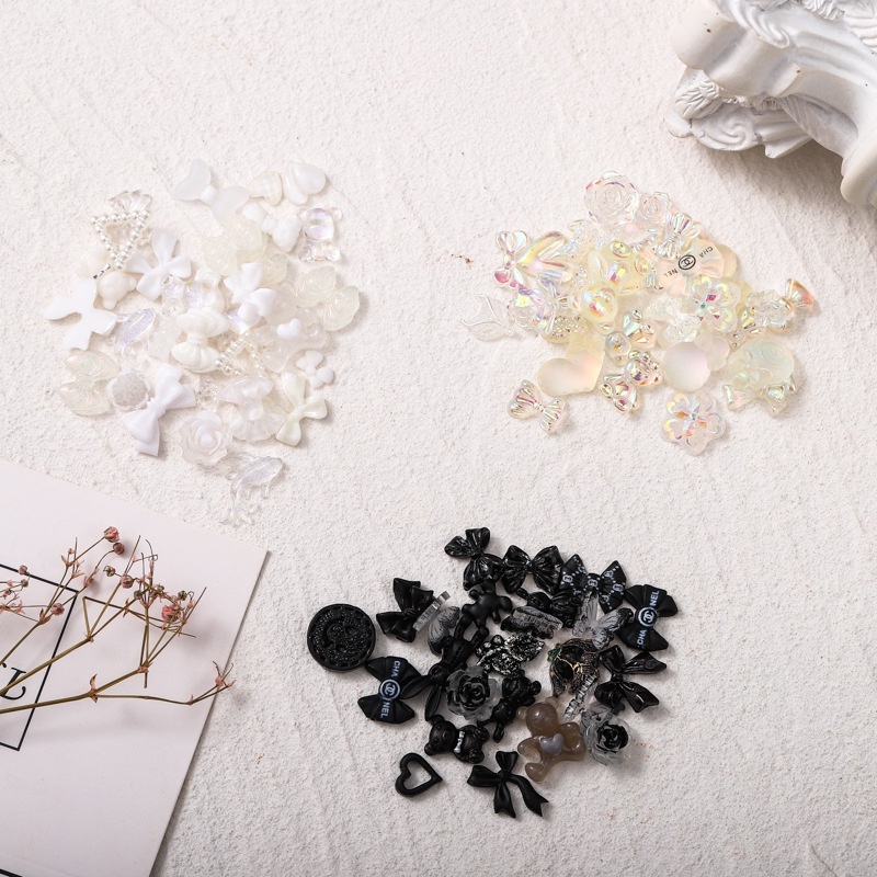 Bộ 50 hạt đính đá charm hình nơ màu đen 3D | Gấu Charm