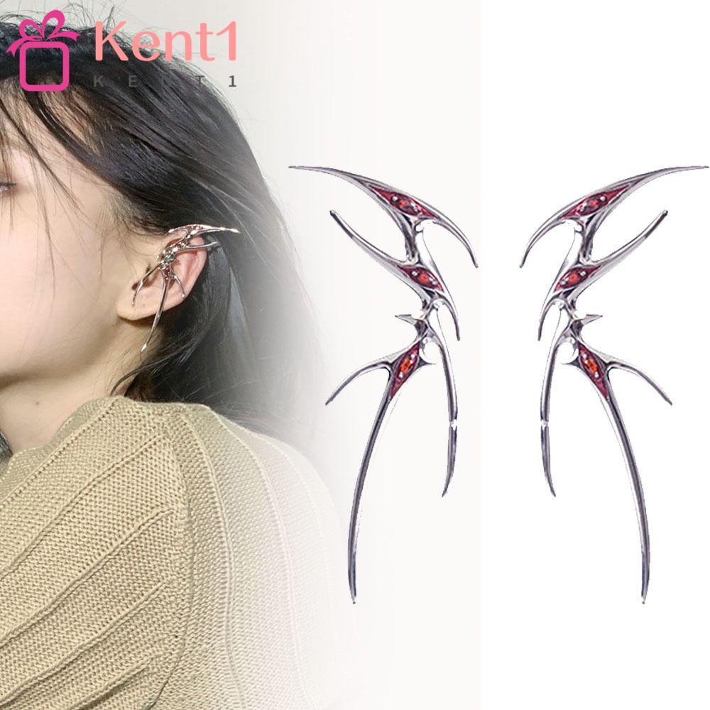 KENT1 Bông Tai Hình Bướm Bằng Kim Loại Đính Đá Đỏ Phong Cách Gothic Punk Dành Cho Nữ