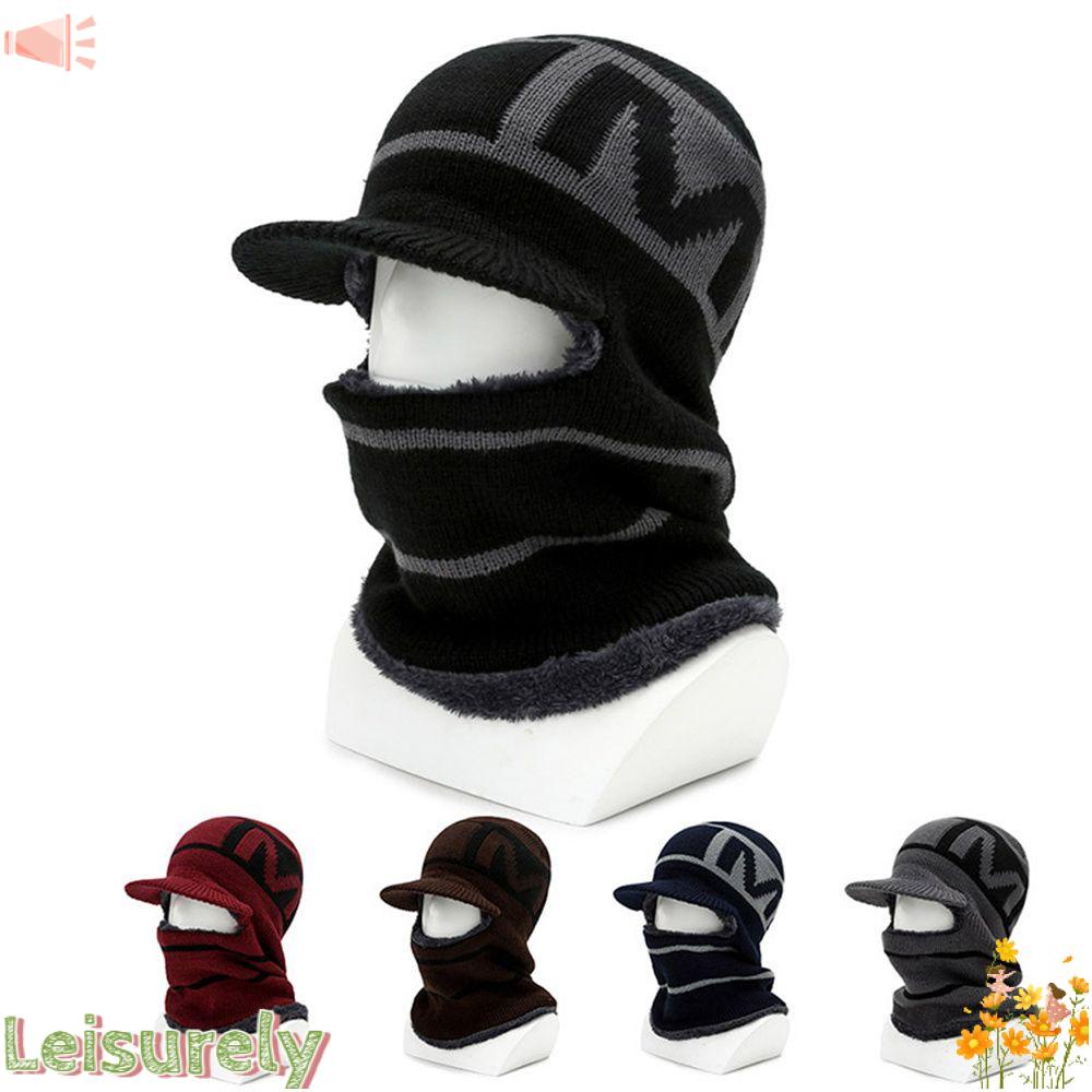 LEILY Set Mũ beanie Kèm Khăn Choàng Cổ Dày Dặn Giữ Ấm Mùa Đông Cho Nam