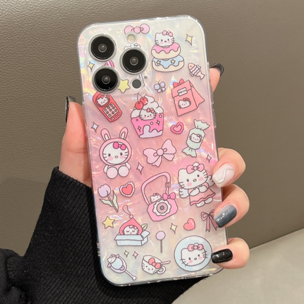 Ốp Điện Thoại TPU Mềm Chống Bụi Chống Sốc Màu Laser In Hình Hello Kitty Dễ Thương Cho IPhone 11 12 13 14 Pro Max