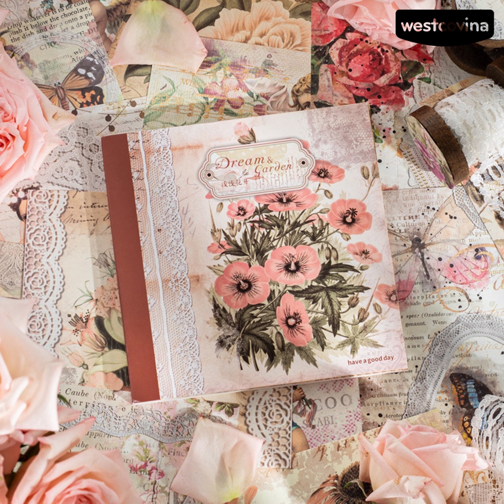 [WSTN]✎Set 50 Giấy In Hoa Phong Cách Vintage Trang Trí Thủ Công