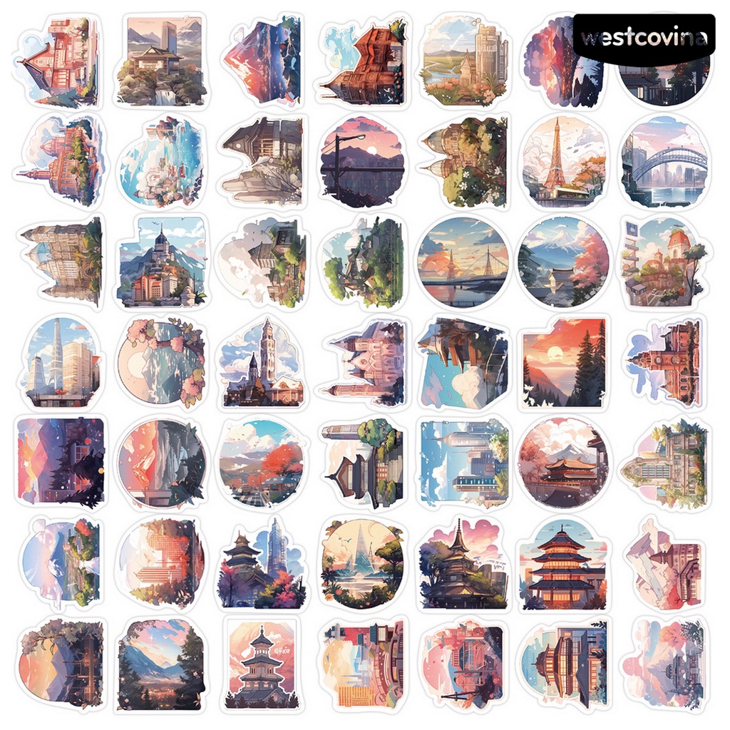 [WSTN] [WSTN]✎Bộ 50 Miếng Dán Họa Tiết Hoạt Hình Chống Thấm Nước Trang Trí Sổ Tay / Điện Thoại /
