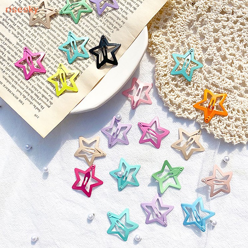 Set 10 Kẹp Tóc Kim Loại Hình Ngôi Sao Nhiều Màu Dễ Thương Cho Nữ