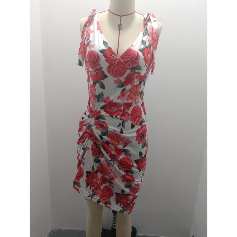 Đầm Hai Dây Cổ Chữ V Hở Lưng In Hoa Gợi Cảm Cho Nữ