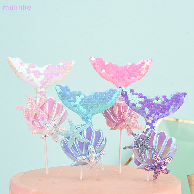 Topper Hình Vỏ Sò Đính Kim Sa Nhiều Màu Dùng Trang Trí Bánh Kem DIY