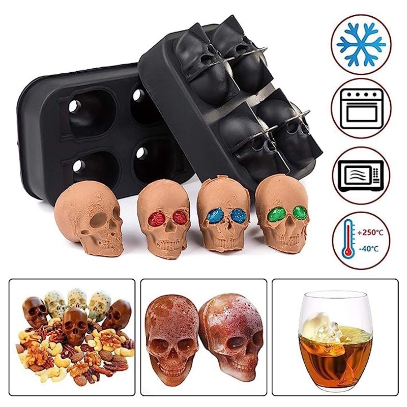 Khuôn Silicone Làm Đá 4 Ô Hình Đầu Lâu