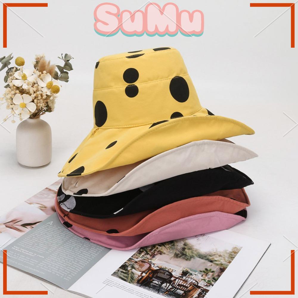 SUMU Nón Tai Bèo Rộng Vành Chống Tia UV Họa Tiết Chấm Bi Thời Trang Đi Biển Mùa Hè