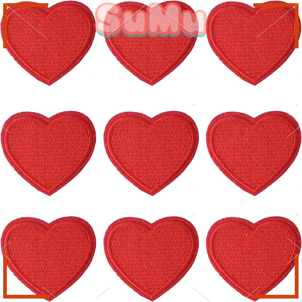 SUMU Bộ 10 Miếng Vải Cotton Màu Đỏ Hình Trái Tim 2.1X1.8Inches Nhiều Phong Cách Khác Nhau Dùng Để Trang Trí Nón