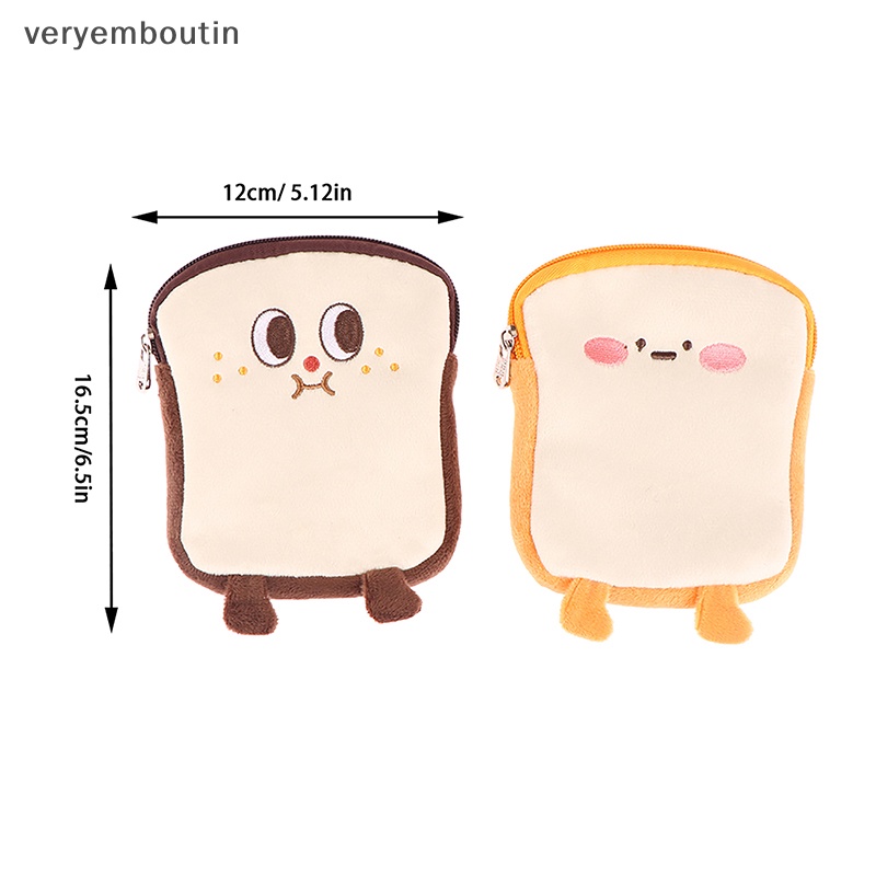 Ví Đựng Tiền Xu / Tai Nghe / Chìa Khóa Hình Bánh Mì Nướng Hoạt Hình Nhồi Bông Có Khóa Kéo