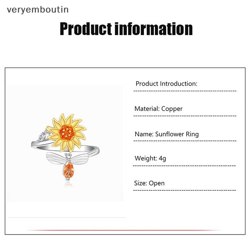 Nhẫn Đồng Hở Hình Hoa Hướng Dương / Ong Xoay Được Chống Căng Thẳng Có Thể Điều Chỉnh Thời Trang Cho Nữ n